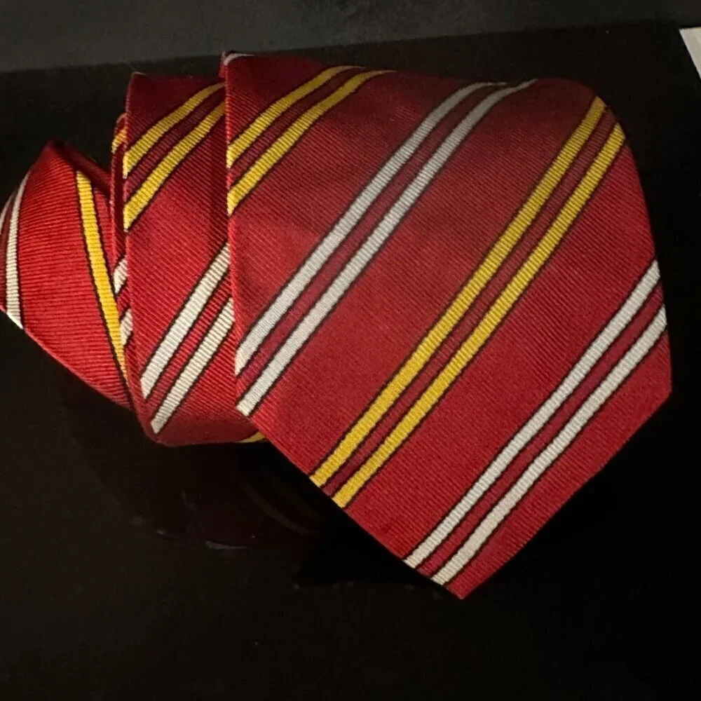 Etro Red Yellow White Silk Tie Diagonal Striped Stripes Luxury Business Formal